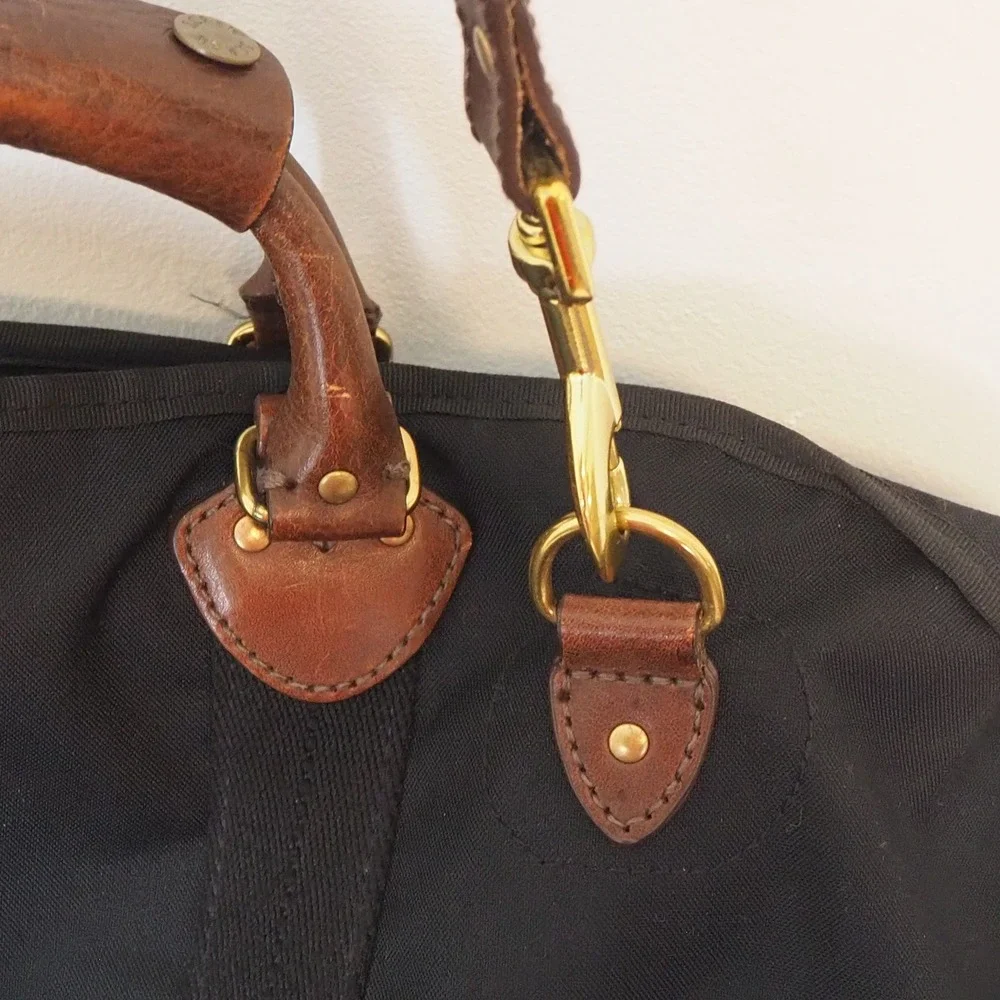 J.Crew Black Leather & Canvass Garment Bag Carry On Luggage Shoulder Strap